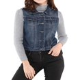 thumbnail image 2 of Allegra K Women‘s Washed Chest Flap Pockets Single Breasted Denim Vest Jacket, 2 of 6