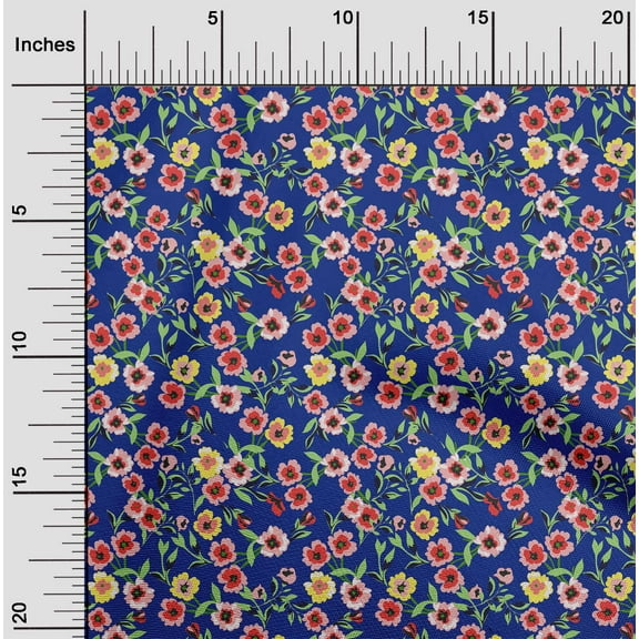 oneOone Cotton Jersey Medium Blue Fabric Leaves & Flowers Floral Sewing Fabric By The Yard Printed Diy Clothing Sewing Supplies 58 Inch Wide