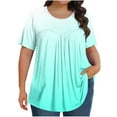 thumbnail image 2 of Yotami Women's Plus Size Blouse Short Sleeve Pleated Graphic Tee Round Neck Summer Gradient Lightweight Clothes for Beach Cover-Up, Mint Green, 2 of 4