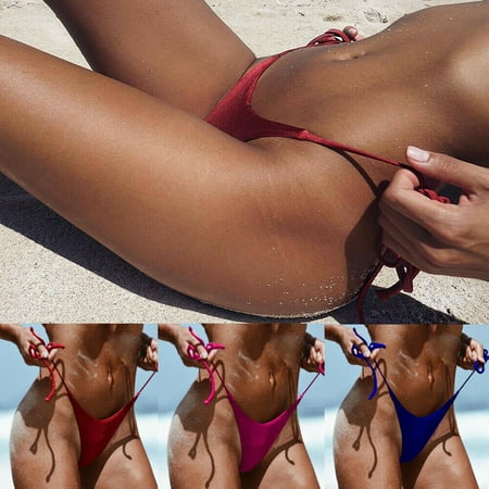 Brazilian Side Tie Thong Bikini - The Noble Collection Summer Women Ladies V Thong Cheeky Ruched Bikini Bottom Swimwear Beachwear
