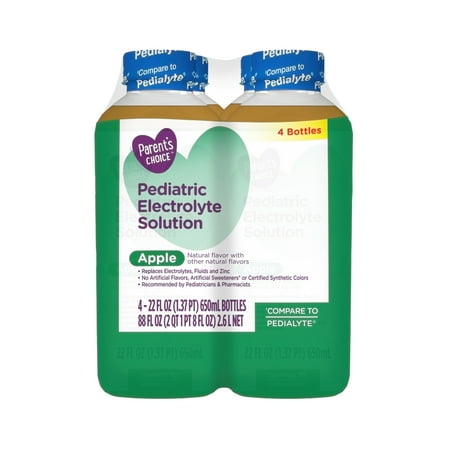 Parent's Choice Electrolyte Solution, Apple, Dye-Free, for Kids and Adults, 22 oz, 4 Count