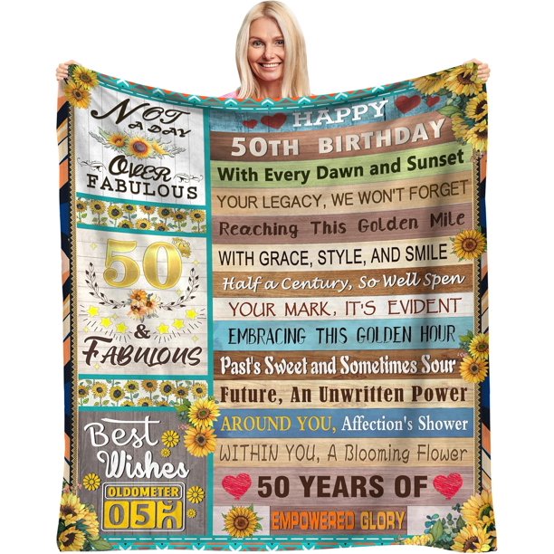 LHSHID 50th Birthday Gifts for Women Happy 50 Year Old Gifts Decorations Gift Ideas for Her Funny 50th Birthday Throw Blanket Gift Ideas 60"x80"