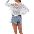 thumbnail image 6 of Liacowi Women Crochet Cover-up T-shirt Long Sleeve Crew Neck Hollowed Tasseled Loose Summer Beach Tops, 6 of 9