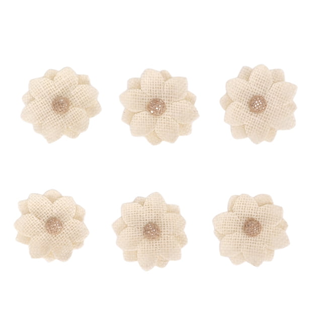 6PCS Burlap Flowers Lotos Shape European Retro DIY Burlap Flowers Hand Crafted White Fabric Flowers for Wedding Party