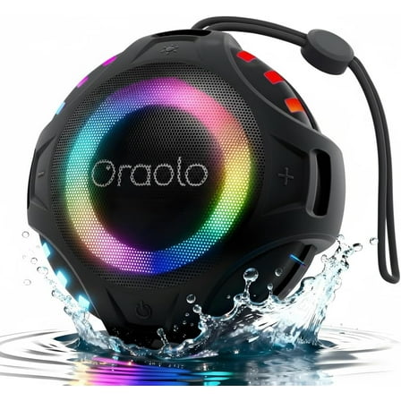 Oraolo 15W Portable Bluetooth Speaker, IPX7 Waterproof with 10H Playtime & Dynamic LED Lights - Perfect Shower Speaker with Hanging Design for Outdoor, Travel, and Home