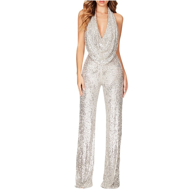 Babysbule Pantalon pour Femmes Femmes Combinaison Décontractée à Paillettes Colorées à Manches Courtes