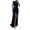 Navy Blue, variant on Lady Evening Dress - Pleated Slit Hem Floor Length, Rhinestone Decor Sleeveless, Round Neck High Waist Maxi Dress