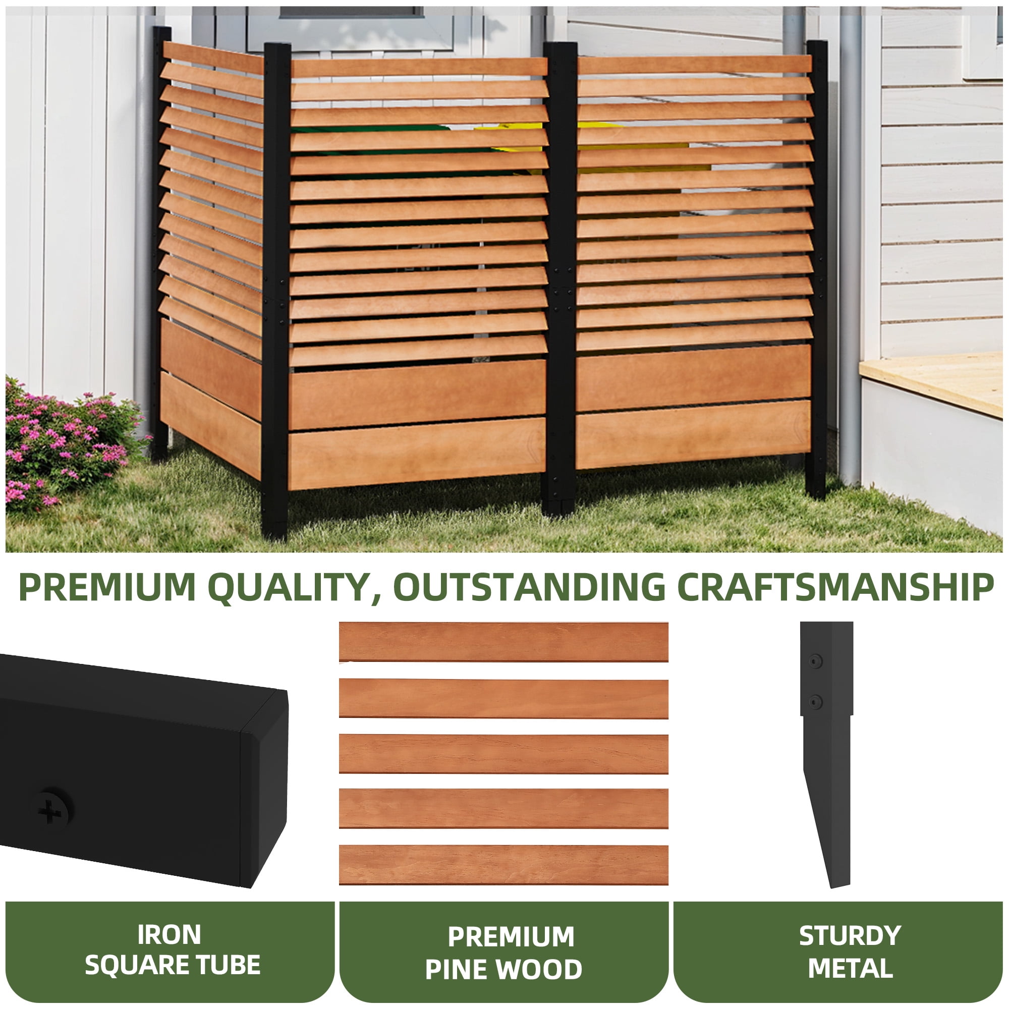 Uforic Outdoor Privacy Fence Panel - Weatherproof Wooden AC Unit Cover, Backyard & Patio Privacy Screen for Garden, Deck, Brown（1 Panel）