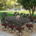 thumbnail image 7 of MEETWARM 9-Piece Outdoor Patio Dining Set, All-Weather Cast Aluminum Patio Conversation Set with 8 Cushioned Swivel Rocker Chairs for Backyard Garden Deck, 1 Oval Table, 2.2" Umbrella Hole, Chili Red, 7 of 7