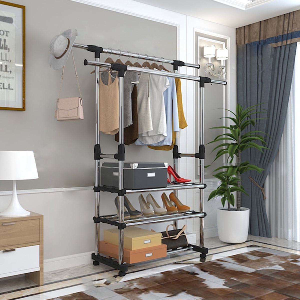 3 Tires Standard Clothing Garment Rack Rolling Clothes