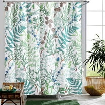 Cute Green Botanical Fabric Shower Curtain Boho Floral Plant Aesthetic Bathroom Decor, Wildflowers Greenery Herb Leaves Summer Spring Shower Curtain Set with Hooks Heavy Duty
