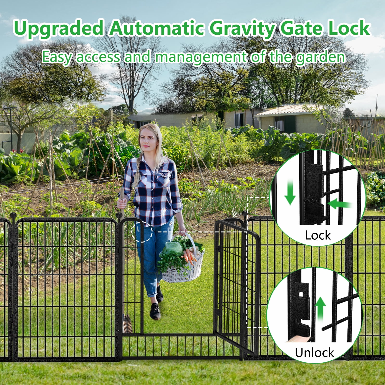 Txh001 Metal Garden Fence 23ft(L)×32in(H) Animal Barrier Decorative Garden Fencing with Gate for Backyard Patio