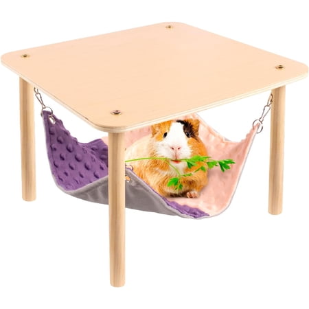 Enlarged Guinea Pig Hammock with Wooden Stand,Small Animal Hanging Bed Large Platform for Guinea Pigs Bunny Ferret Hamster Hiding Sleeping 13L x 13W x 11H in