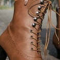 thumbnail image 7 of Joykidd Front Lace Up Short Booties For Women Round Closed Toe Thick Block Heel Boots Retro British Fashion Motorcycle Combat Boots Plus Size Autumn Winter Daily Wear Street-Style Outfit, 7 of 7