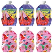 ChooMee Reusable Baby Food Storage Pouches, 8 oz | Ideal for Baby Food, Smoothies and Purees | Secure Double Lock Zipper, Wide Bottom, BPA Free | SnakPack FlutterBug 6 CT