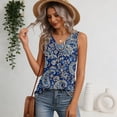 thumbnail image 4 of Women's Tank Tops Retro Floral Pattern V Neck Sleeveless Pleated Flowy Casual Vacation Tops Navy XL, 4 of 4