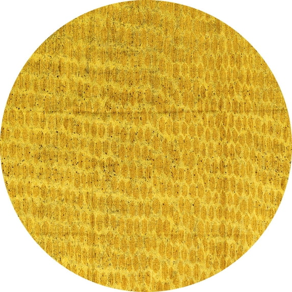 Ahgly Company Indoor Round Abstract Yellow Modern Area Rugs, 5' Round