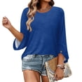 thumbnail image 5 of Qwertyu Womens Top 3/4 Sleeve T-shirts for Women Casual Crew Neck Three Quarter Length Sleeve Solid Fashion Loose Pullover Dark Blue S, 5 of 7