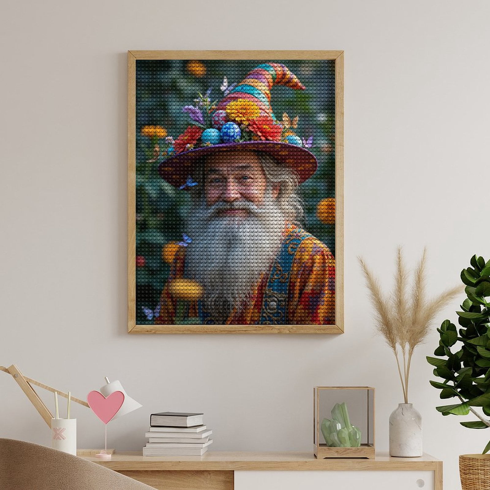 Diamond Art Kits for Adults, Whimsical Wizard Floral Hat Portrait 5D Diamond Painting Kits for Adults Beginners, DIY Full Drill Diamond Painting, Gem Art and Crafts 12x16