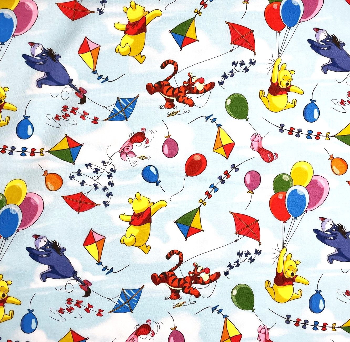 1 Yard - Disney Winnie the Pooh Piglet Tigger & Eeyore with Colorful Balloons Cotton Fabric (Great for Quilting, Sewing, Craft Projects, Throw Pillows & More) 1 Yard X 44" Wide
