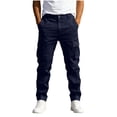 thumbnail image 3 of QATAINLAV Mens Casual Cargo Sweatpants Outdoor Hiking Athletic Pants Button Zipper Waist Work Trousers with 6 Pockets Blue XL, 3 of 10