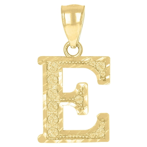 10k Yellow Gold Unisex Initial E Alphabet Charm Pendant