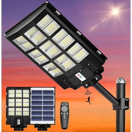 

1000W Solar Street Lights 6500K Wide Angle Commercial Parking Lot Light Dusk to Dawn IP67 Waterproof Solar Flood Lights with Motion Sensor Remote Control for Basketball Court Road