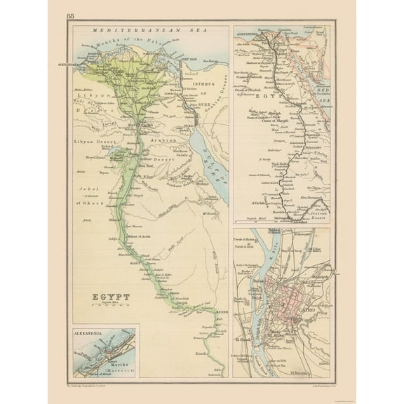 Historic Map - Africa Egypt - Bartholomew 1892 - Vintage Wall Art