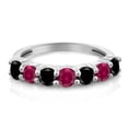 thumbnail image 2 of Gem Stone King 925 Sterling Silver Round Black Diamond Red Created Ruby Anniversary Ring for Women (1.43 Cttw, Gemstone Birthstone) (Size 5), 2 of 4