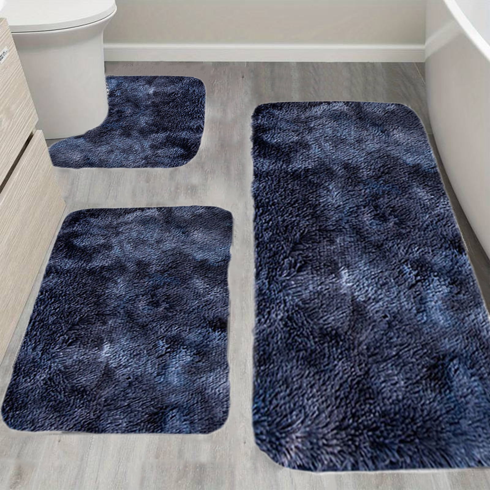 InsCrazy Bathroom Rugs Sets 3 Piece Mixed Color Bath Mats 3 Set Winter Toilet Mats Universal Soft Water Absorption Non-Slip Thick Machine Washable Easy To Dry Dark Bath Decor