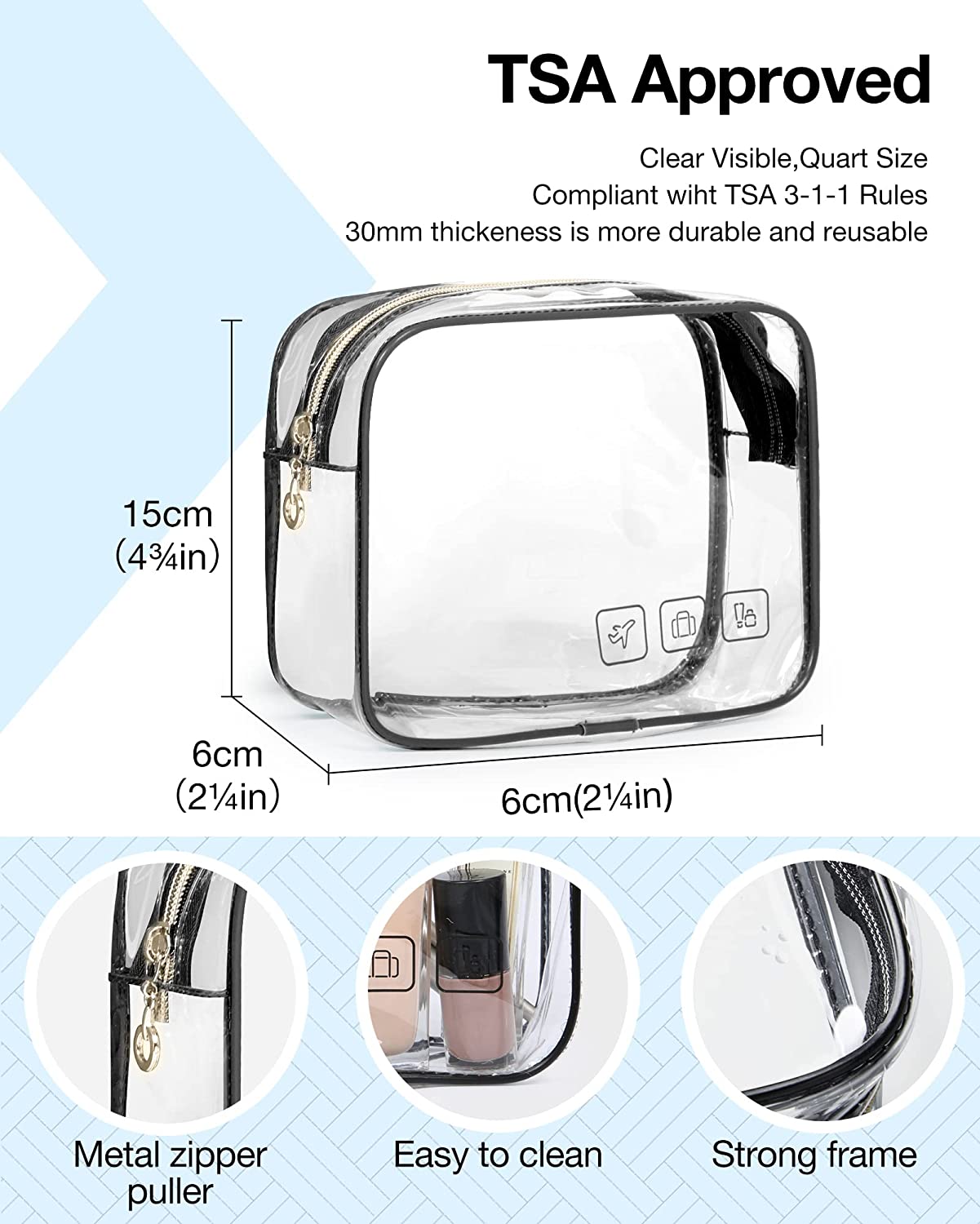 Toiletry Bag Hanging Travel Makeup Organizer with TSA Approved Transparent Cosmetic Bag Makeup Bag for Full Sized Toiletries, Medium-Black
