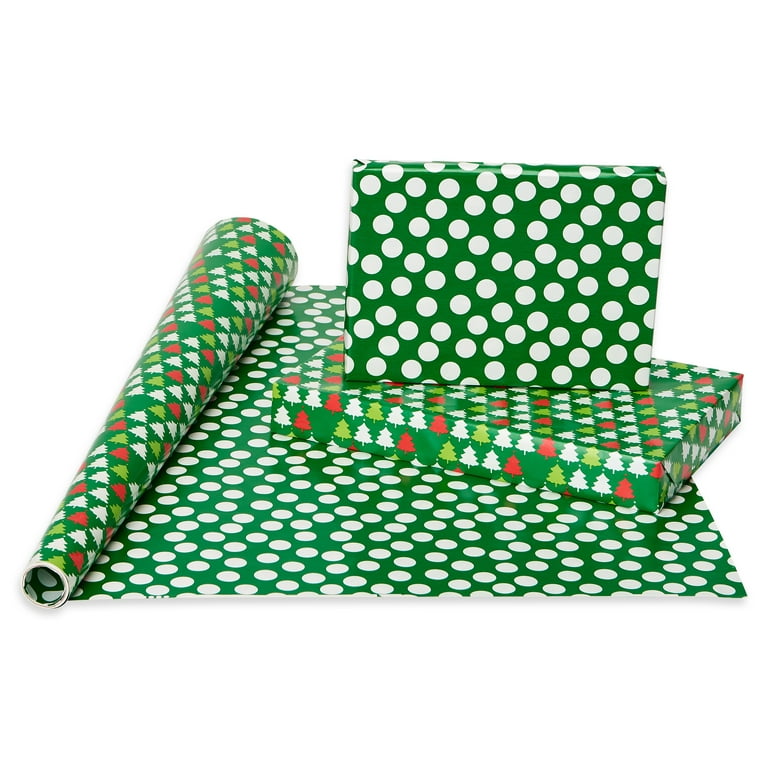 Christmas Paper And Foil Reversible Wrapping Paper, Polka Dots, Trees,  Snowmen And Snowflakes, 4-Roll, 30”, 120 Total Sq. Ft.