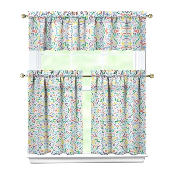 3 PCS Black and White Polka Dot Kitchen Curtains Set with Valance - Semi-Sheer Tier & Caf Curtains for Windows, 54x18 & 27.5x36 Inch, Rod Pocket Farmhouse Window Treatment Panels