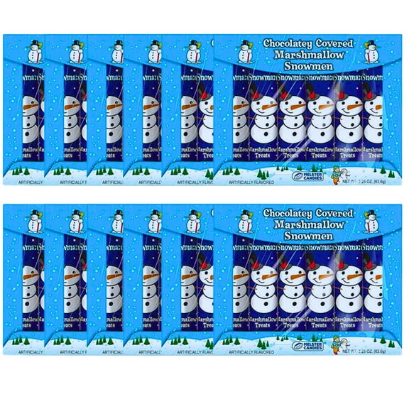Chocolatey Covered Marshmallow Snowmen (12Boxes, 60Pcs Total) Candy Chocolate Party and Coffee Bulk Treats Christmas Favors Birthday Goody Filler Stocking Stuffer Gift Pack Supplies