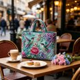 thumbnail image 4 of Hummingbird Tote Bag with Floral Pattern, Embroidered Style Polyester Shoulder Handbag, Lightweight Shopping and Commuter Purse for Women, 4 of 6