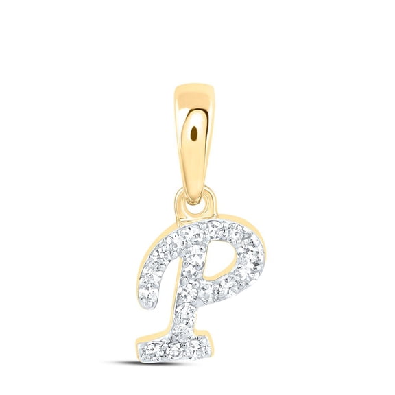 10K Yellow Gold Real Diamond Women's Block Font Initial P Mini Pendant 1/20 CT