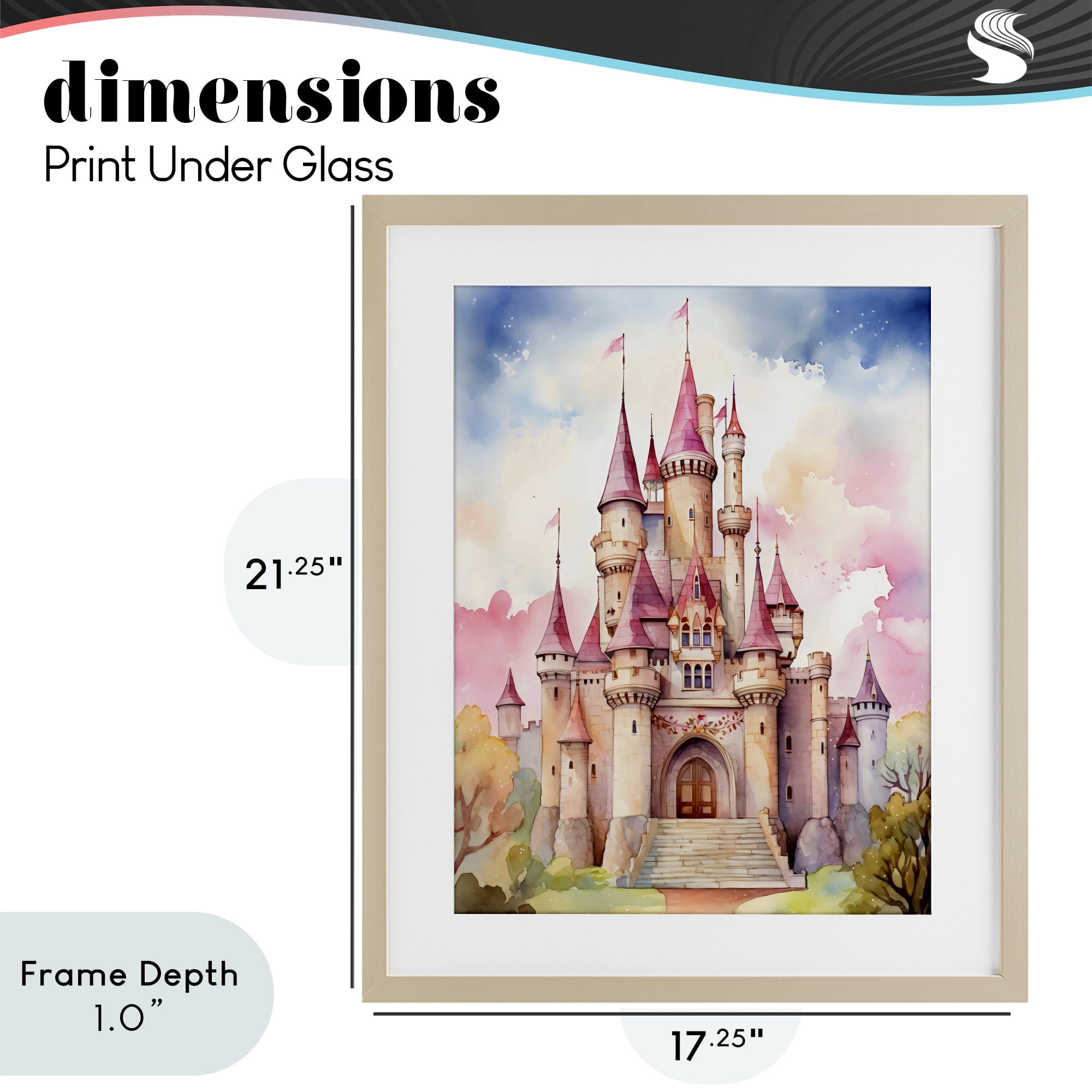 Stupell Industries Princess Castle Watercolor Portrait Birch Framed Print Under Glass, design by Creative Studio