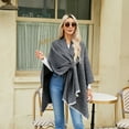 thumbnail image 2 of Xiao Hua Poncho elegante para mujer, suave, con abertura frontal, para primavera, otoño e invierno, azul marino, 2 of 3