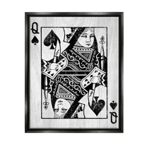 Stupell Industries Card Deck Queen Imagery Graphic Art Jet Black Floating Framed Canvas Print Wall Art, Design by Lil' Rue