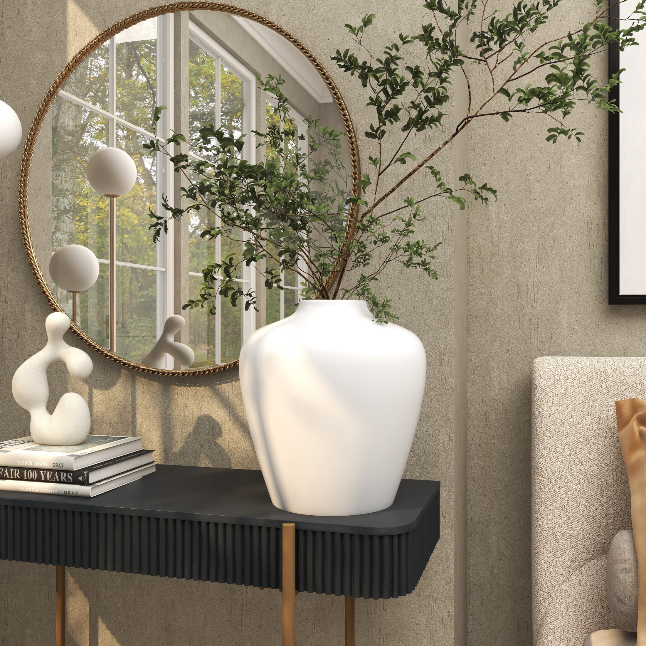 DecMode 14" Matte White Ceramic Vase
