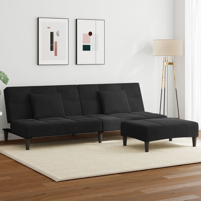 vidaXL Canapé-Lit 2 Places avec Repose-Pieds en Velours Noir