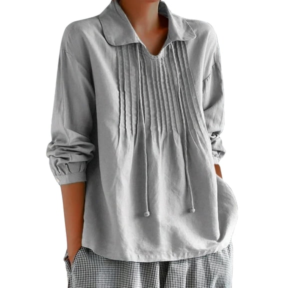 beishanbush Winter Sales Saving $15 Women Shirts Women's Blouse,V Neck Pleated Lapel Long Sleeve Loose Fit Under $20