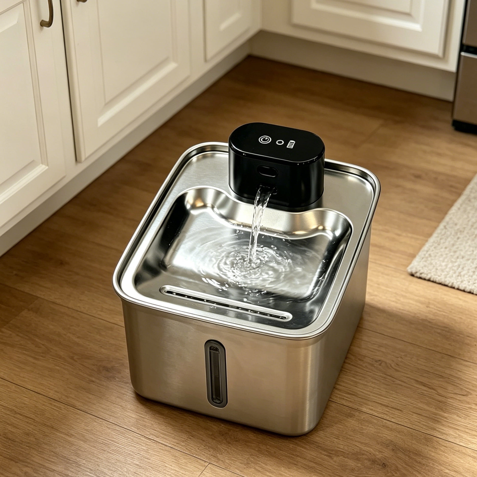 Qfountain 3.5L Stainless Steel Smart Pet Water Fountain, Wireless Rechargeable, Water Level Window, Ultra Quiet, BPA-Free Water Dispenser for Cats and Dogs