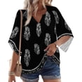 thumbnail image 2 of Womens Boho Tops 3/4 Sleeve V Neck Cotton Tunic Flowy Shirt – Casual Loose Fit Summer Bohemian Peasant Blouse,M, 2 of 5
