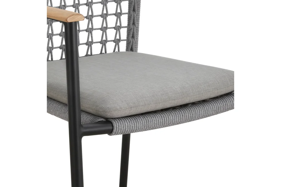 Spruce & Spring Modern Woven Rope Patio Dining Armchair Equipped With Cushion 4 Pieces For Outdoor Space Grey Woven Rope Fabric