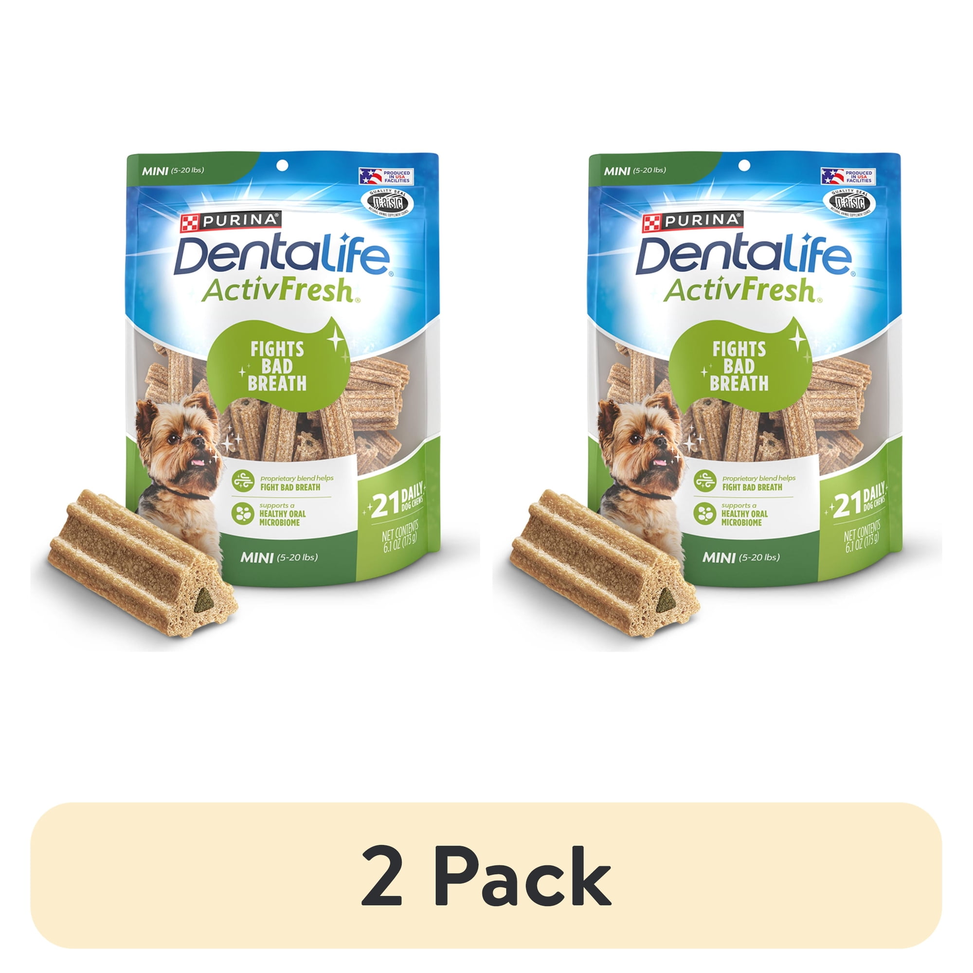 (2 pack) Purina DentaLife ActivFresh Mini Dog Treats Dental Chews with Chicken, 6.1 oz Pouch, 21 Chews