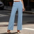 thumbnail image 4 of Yyeselk Women Work Pants with Pockets Straight Leg Slacks Classic Slim Fit Elastic High Waisted Dress Trousers Light Blue XL, 4 of 6
