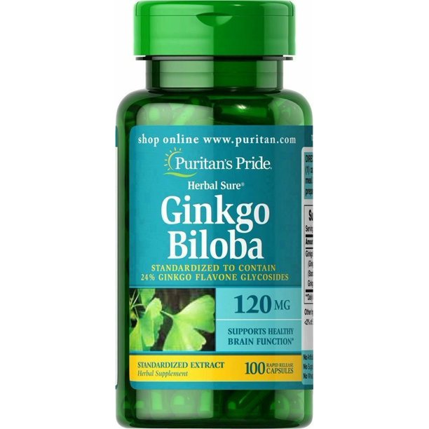 Ginkgo Biloba Standardized Extract 120 mg 100 capsules Supports Brain Health