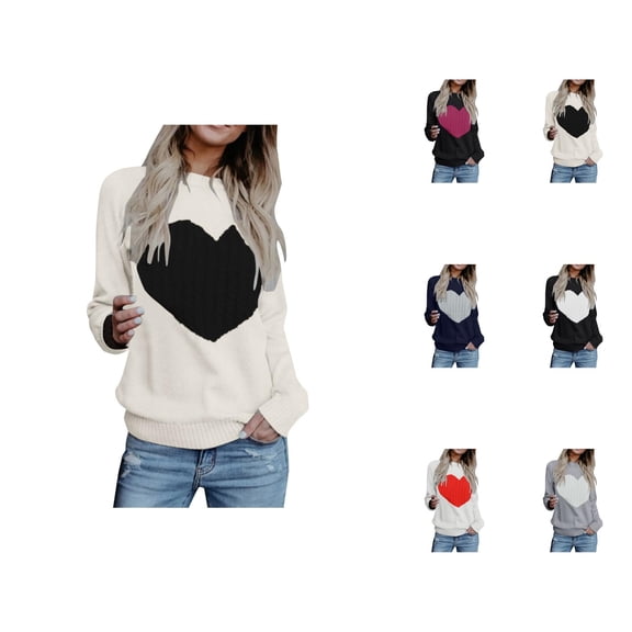 Sweaters for Women 2025 Valentines Long Sleeve Crewneck Knitted Casual Jumper Tops Womens Pullover Sweaters