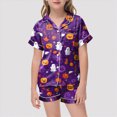 thumbnail image 2 of Futezty Halloween Pjs Set Ghost Pumpkin Print Girls Silk Pjs Short Sleeve Button Down Nightwear with Shorts Sets Teen Girl Pajamas 2T-13T, 2 of 4